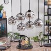 Ripoll hanging light, globe light, pendant light chrome, clear, Smoke-coloured, 6-light sources