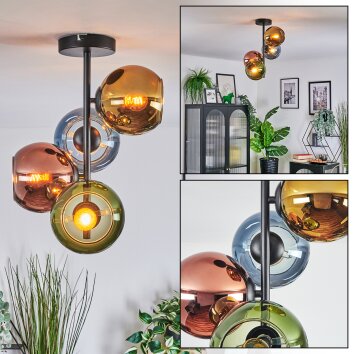 Koyoto ceiling light, globe light 31 cm blue, gold, green, coppery, 4-light sources