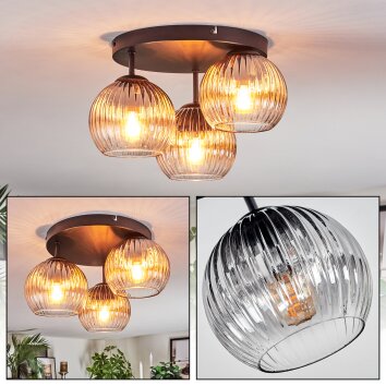 Koyoto ceiling light, globe light clear, Smoke-coloured, 3-light sources