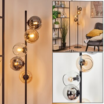 Koyoto globe light, floor lamp 31 cm Amber, chrome, clear, Smoke-coloured, 5-light sources