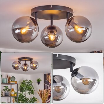 Gastor ceiling light, globe light 25 cm Smoke-coloured, 3-light sources