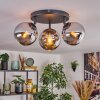 Koyoto ceiling light, globe light chrome, Smoke-coloured, 3-light sources