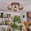 Koyoto ceiling light, globe light chrome, Smoke-coloured, 3-light sources