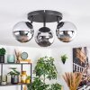 Koyoto ceiling light, globe light chrome, Smoke-coloured, 3-light sources