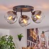 Koyoto ceiling light, globe light clear, Smoke-coloured, 3-light sources