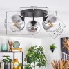 Koyoto ceiling light, globe light clear, Smoke-coloured, 3-light sources