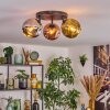 Ripoll ceiling light, globe light chrome, gold, coppery, Smoke-coloured, 3-light sources