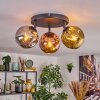 Ripoll ceiling light, globe light chrome, gold, coppery, Smoke-coloured, 3-light sources
