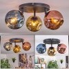 Ripoll ceiling light, globe light blue, gold, coppery, 3-light sources