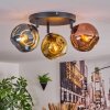 Ripoll ceiling light, globe light blue, gold, coppery, 3-light sources