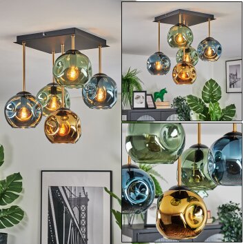 Ripoll ceiling light, globe light gold, black, 5-light sources