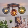 Ripoll ceiling light, globe light blue, green, coppery, 3-light sources