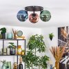 Ripoll ceiling light, globe light blue, green, coppery, 3-light sources