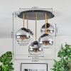 Koyoto ceiling light, globe light brass, black, 5-light sources