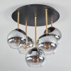 Koyoto ceiling light, globe light brass, black, 5-light sources
