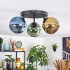 Ripoll ceiling light, globe light blue, gold, green, 3-light sources