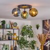 Ripoll ceiling light, globe light blue, gold, green, 3-light sources