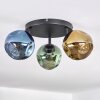 Ripoll ceiling light, globe light blue, gold, green, 3-light sources