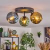 Ripoll ceiling light, globe light blue, gold, green, 3-light sources
