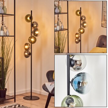 Gastor globe light, floor lamp 34 cm blue, chrome, green, clear, Smoke-coloured, 6-light sources