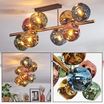 Ripoll ceiling light, globe light gold, black, 8-light sources