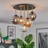Gastor ceiling light, globe light brass, black, 5-light sources