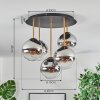 Gastor ceiling light, globe light brass, black, 5-light sources