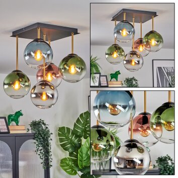 Gastor ceiling light, globe light gold, black, 5-light sources