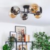 Koyoto ceiling light, globe light 59 cm Amber, chrome, Smoke-coloured, 6-light sources