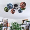 Koyoto ceiling light, globe light 59 cm blue, green, coppery, 6-light sources
