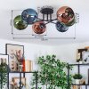 Koyoto ceiling light, globe light 59 cm blue, green, coppery, 6-light sources