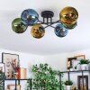 Koyoto ceiling light, globe light 59 cm blue, gold, green, 6-light sources