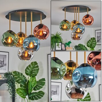 Ripoll ceiling light, globe light brass, black, 5-light sources