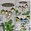 Gastor ceiling light, globe light brass, black, 5-light sources