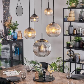 Koyoto hanging light, globe light, pendant light Amber, clear, Smoke-coloured, 5-light sources