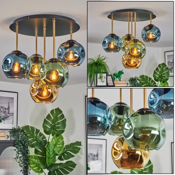 Ripoll ceiling light, globe light brass, black, 5-light sources