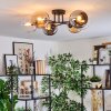 Koyoto ceiling light, globe light 59 cm Amber, chrome, clear, Smoke-coloured, 6-light sources