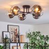Koyoto ceiling light, globe light 59 cm chrome, clear, Smoke-coloured, 6-light sources