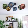 Koyoto ceiling light, globe light 59 cm blue, gold, green, coppery, 6-light sources