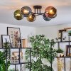 Koyoto ceiling light, globe light 59 cm blue, gold, green, coppery, 6-light sources