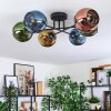 Koyoto ceiling light, globe light 59 cm blue, gold, green, coppery, 6-light sources