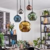 Ripoll hanging light, globe light, pendant light blue, chrome, gold, green, coppery, Smoke-coloured, 5-light sources