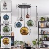 Ripoll hanging light, globe light, pendant light blue, chrome, gold, green, coppery, Smoke-coloured, 5-light sources