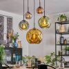 Ripoll hanging light, globe light, pendant light blue, chrome, gold, green, coppery, Smoke-coloured, 5-light sources