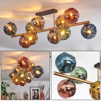 Ripoll ceiling light, globe light gold, black, 10-light sources