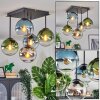 Gastor ceiling light, globe light 37 cm blue, chrome, green, clear, Smoke-coloured, 5-light sources