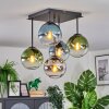 Gastor ceiling light, globe light 37 cm blue, chrome, green, clear, Smoke-coloured, 5-light sources