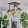 Gastor ceiling light, globe light 37 cm blue, chrome, green, clear, Smoke-coloured, 5-light sources