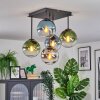 Gastor ceiling light, globe light 37 cm blue, chrome, green, clear, Smoke-coloured, 5-light sources