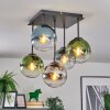 Gastor ceiling light, globe light 37 cm blue, chrome, green, clear, Smoke-coloured, 5-light sources